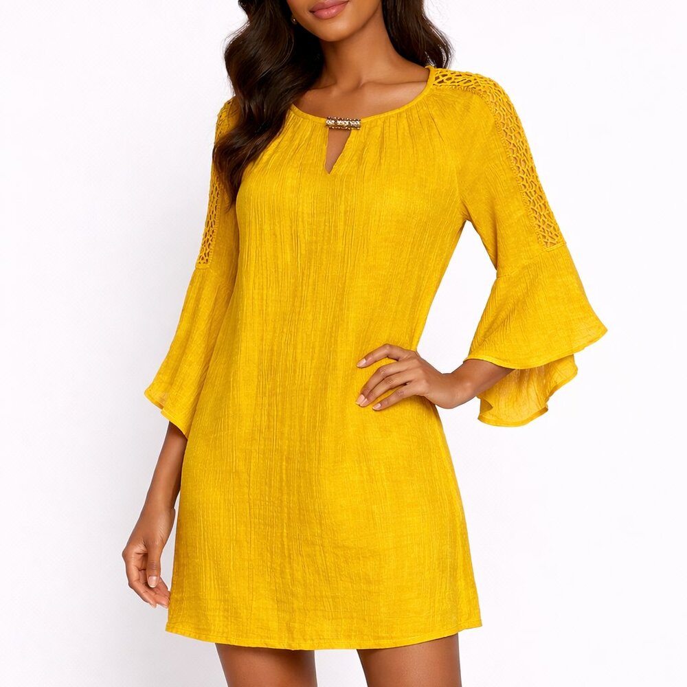 Indigo Rose Mustard Yellow Boho A-Line Dress XL